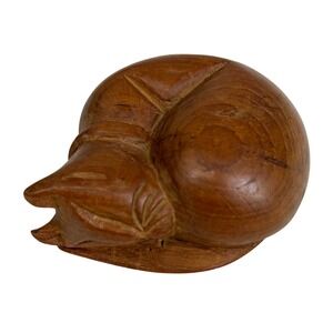 Vintage Hand Carved Wooden Sleeping Cat Figurine Feline Folk Art Primitive